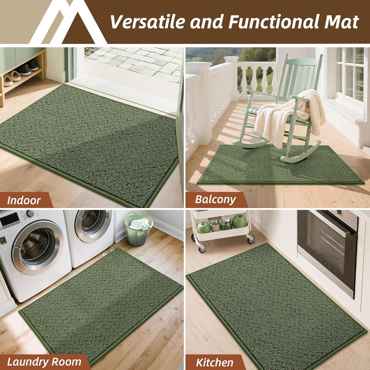 COSY HOMEER-Door-Mat 32"x48" Non Slip Absorbent Entryway Rugs Dirt Trapper Doormats Washable Entrance Mats Low Pile Welcome Floor Mat for Front Back Door and Entry Mats,Green
