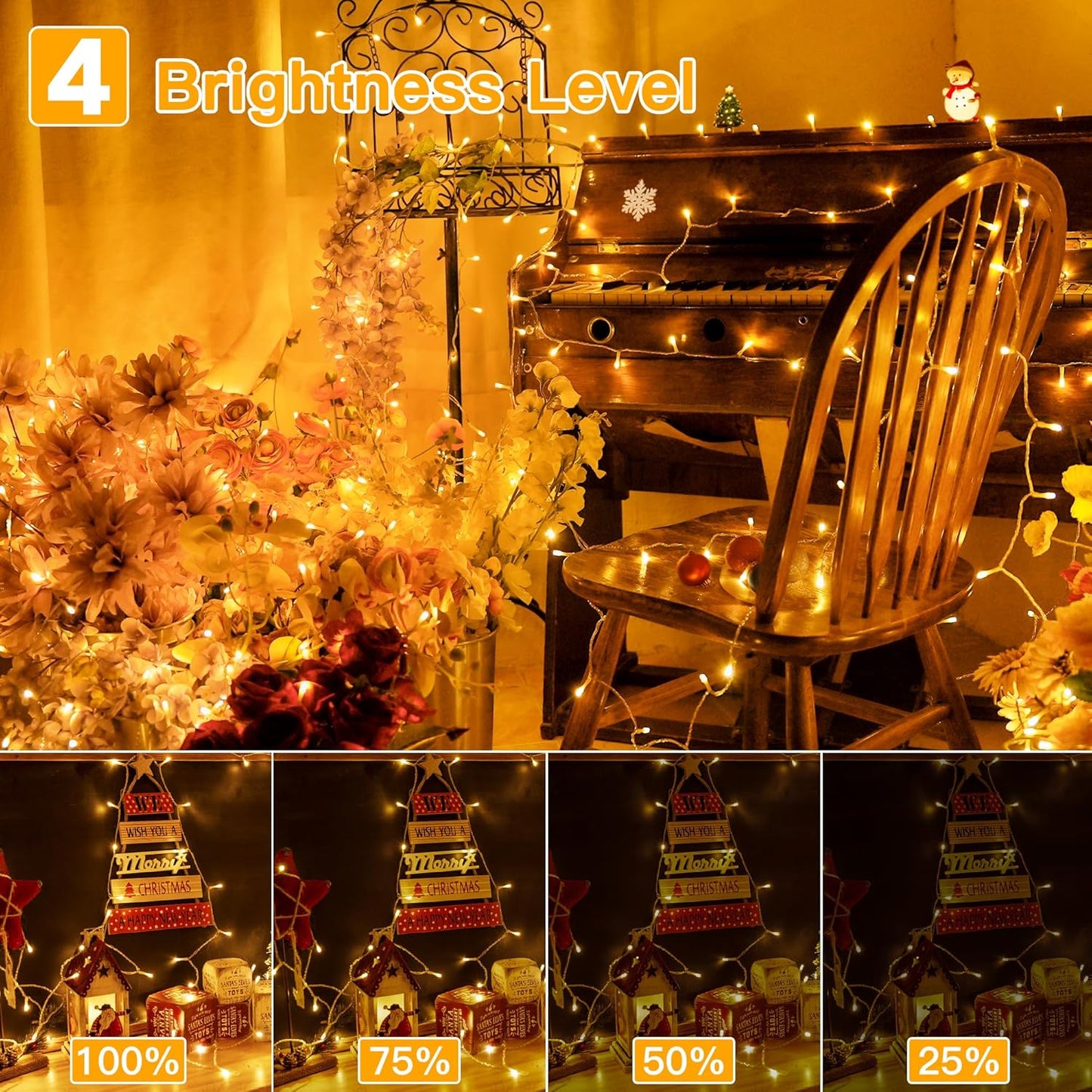 Ollny Christmas String Lights Indoor Outdoor 200LED/66FT Multicolored to Warm White Color Changing with Remote Control Timer 11 Lighting Modes Waterproof for Bedroom House Easter Xmas Decorations