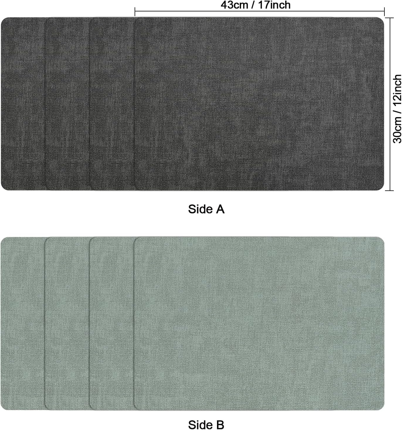 Myir JUN Dual Sided Faux Leather Placemats Set of 8 for Indoor Outdoor Dining Tables, Square Non-Slip Washable Wipeable Table Mats (Gray Sage Green, Set of 8)
