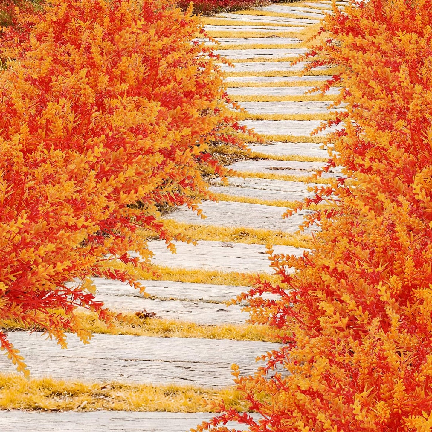 Geegoods 16 Bundles Artificial Fall Flowers Outdoor – Faux Lavender Flowers with Monkey Grass UV Resistant Plastic Faux Plants for Halloween Front Door Porch Patio Yard Balcony Decor, Orange Color