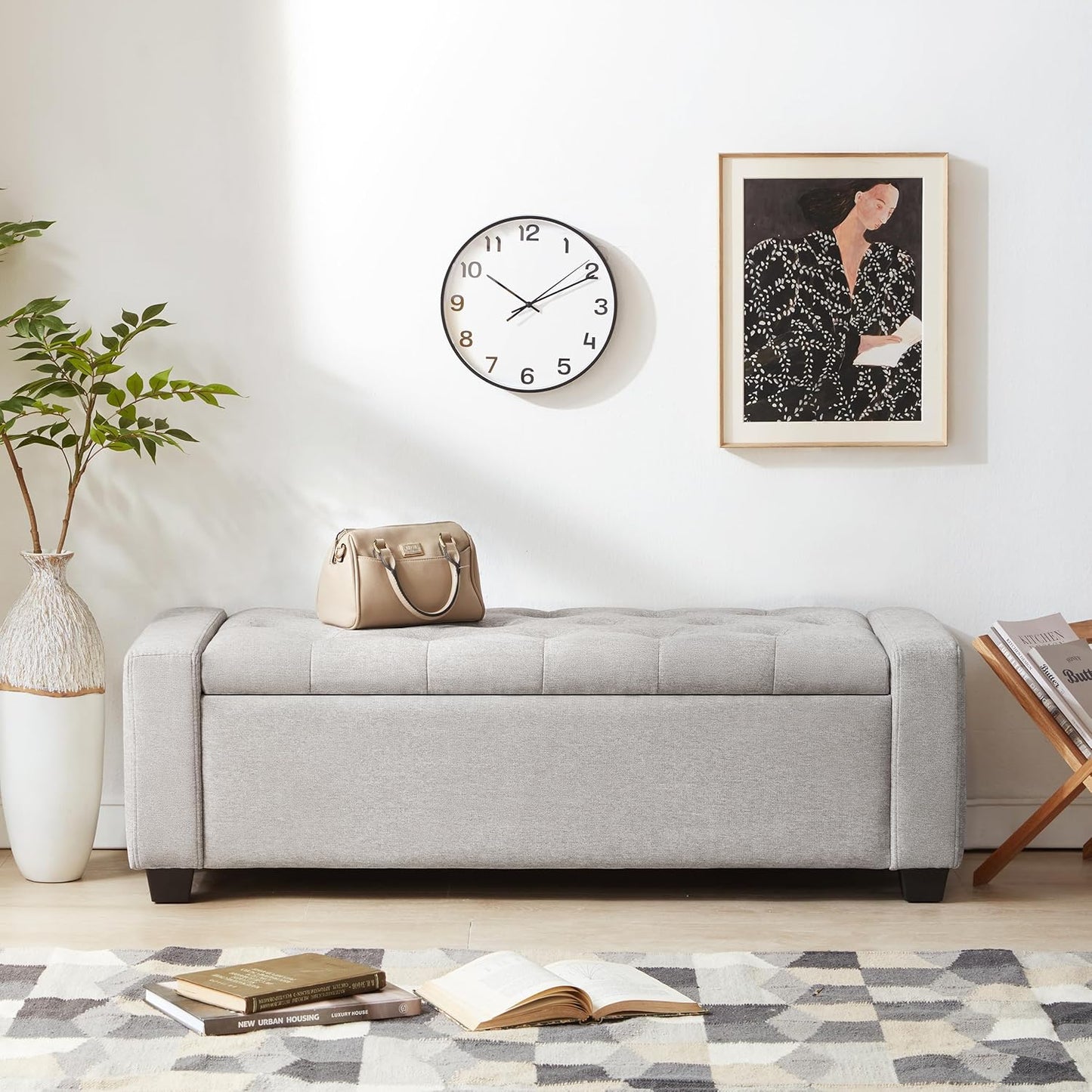 48" Ottoman with Storage, Storage Ottoman Bench with Safety Hinge, Upholstered Entryway Bench with Seating for Bedroom, Living Room, Holds up to 330 lb(Light Gray)