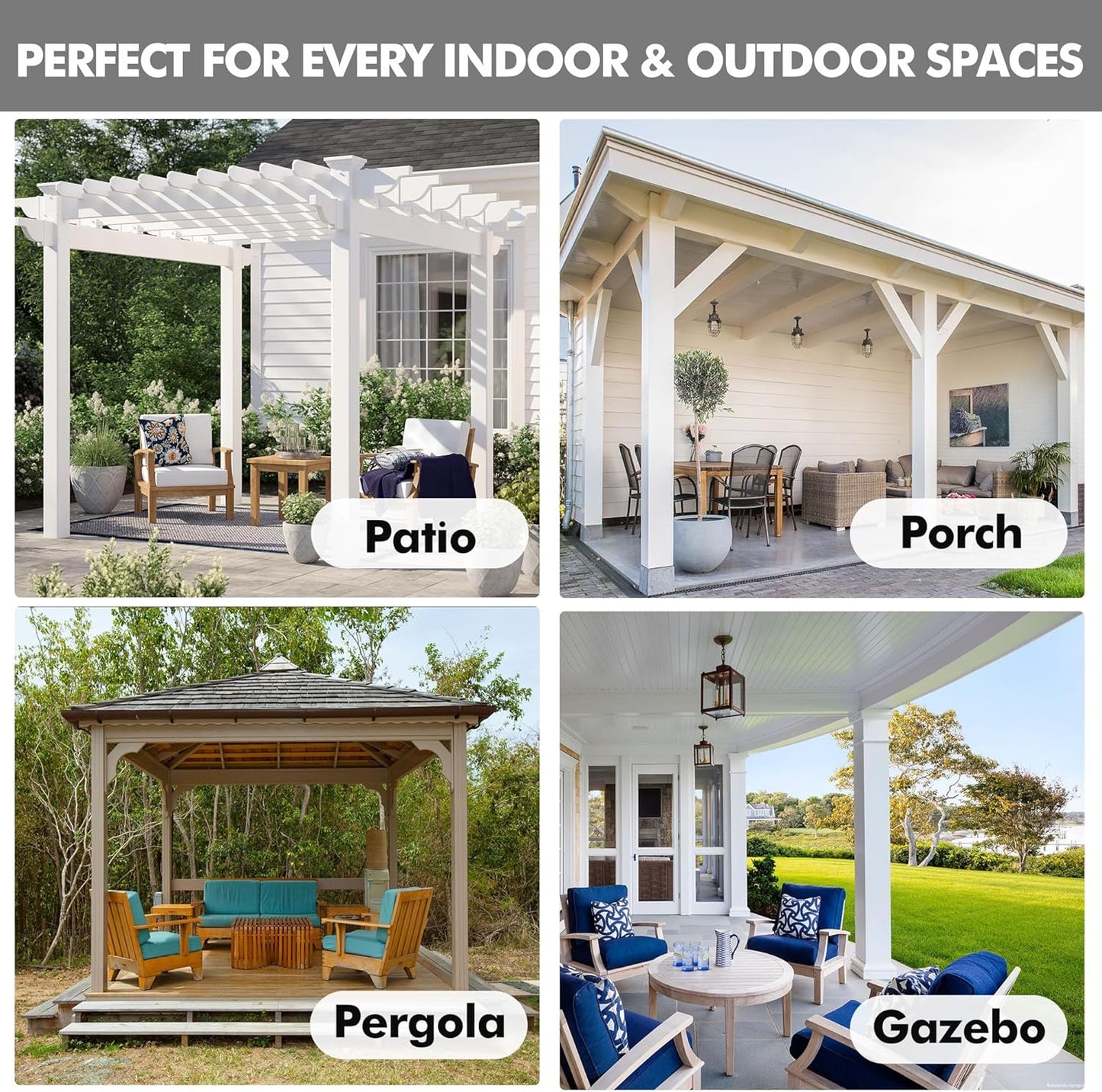 HolidayIdeas 4 Panels Linen Outdoor Curtains for Patio Waterproof Curtains 54" Wide x 84" Long-Indoor/Outdoor Light Grey Curtains Waterproof, Privacy for Pergola, Porch, Gazebo, Backyard, Sunroom