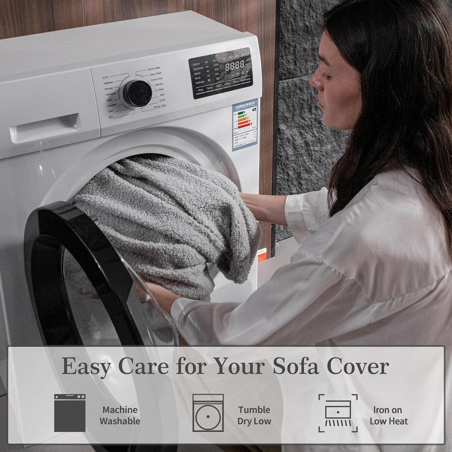 Couch Cushion Covers for Sectional Sofa, Stretch Soft Sofa Slipcovers Washable Wear-Resistant Universal Furniture Protector for Living Room(1 Piece Oversized Cover, Light Gray)