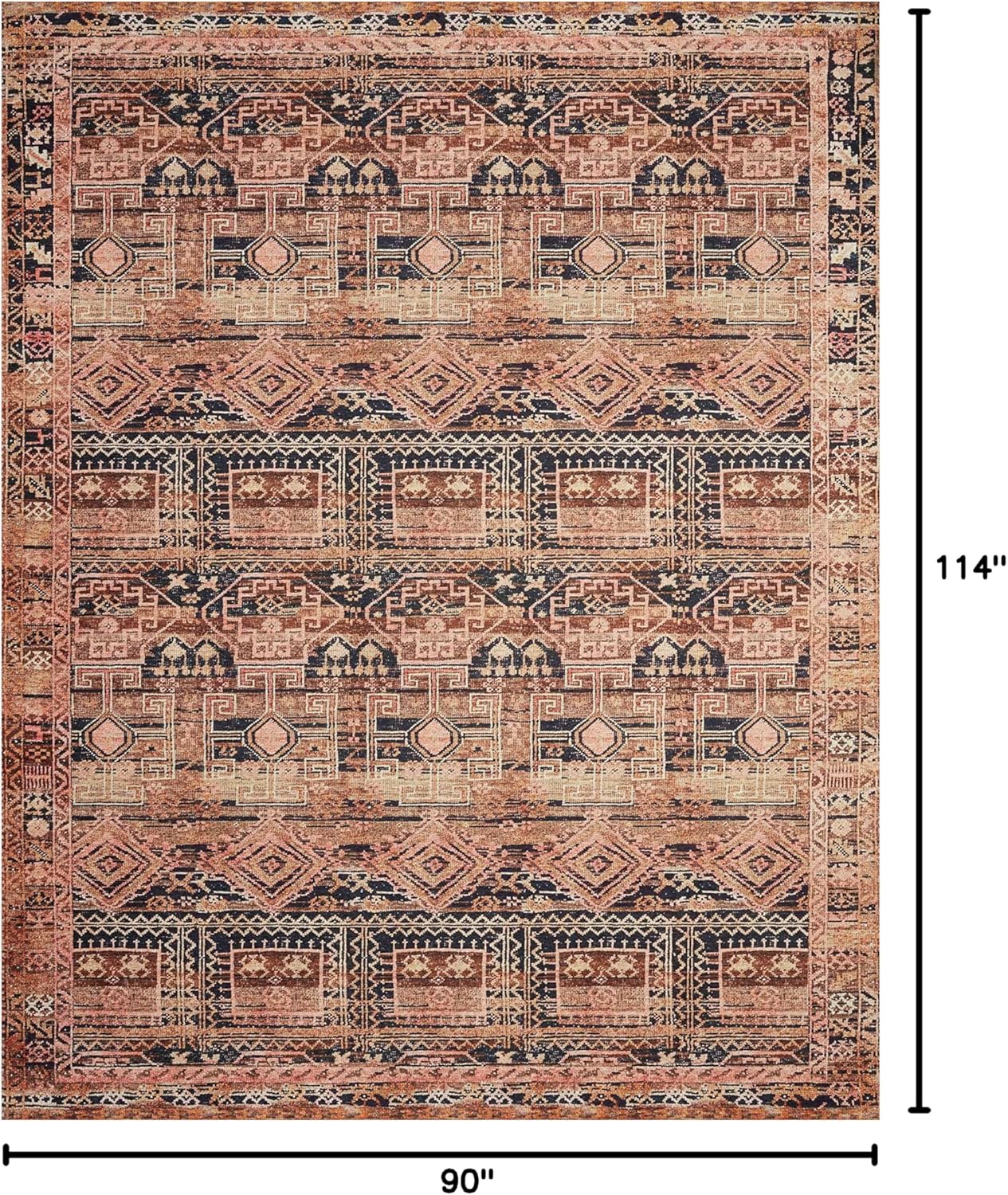 Loloi Layla Collection LAY-14 Mocha/Blush 7'-6" x 9'-6" .13" Thick Area Rug, Soft, Durable, Vintage Inspired, Distressed, Low Pile, Non-Shedding, Easy Clean, Printed, Living Room Rug