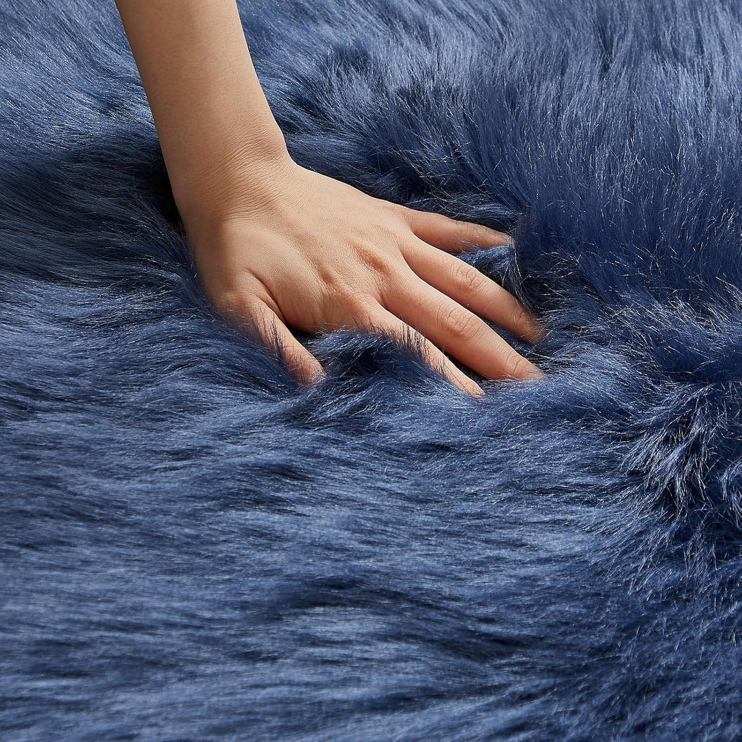 AMTOVO Faux Fur Rug, Dark Blue Area Rug, Fluffy Sheepskin Rug, Fuzzy Ultra Soft 2 x 4 ft Shag Rugs for Bedroom Sofa Throw Cushion Room Decor, Sheepskin