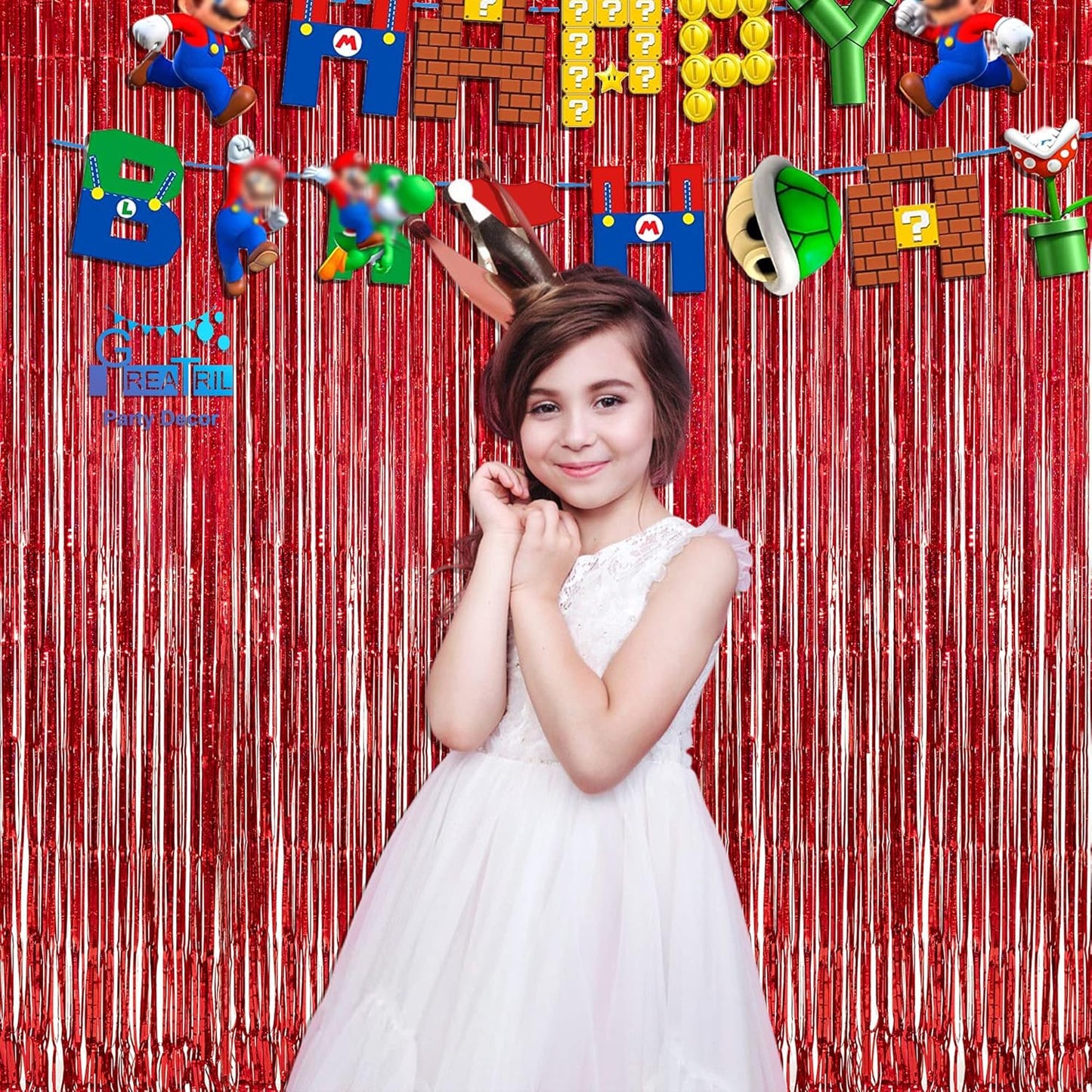 GREATRIL Red Fringe Curtains Party Streamers Backdrop Foil Tinsel Curtain Decoration for Stranger Theme Party Christmas Valentines Day Party 2 Pack