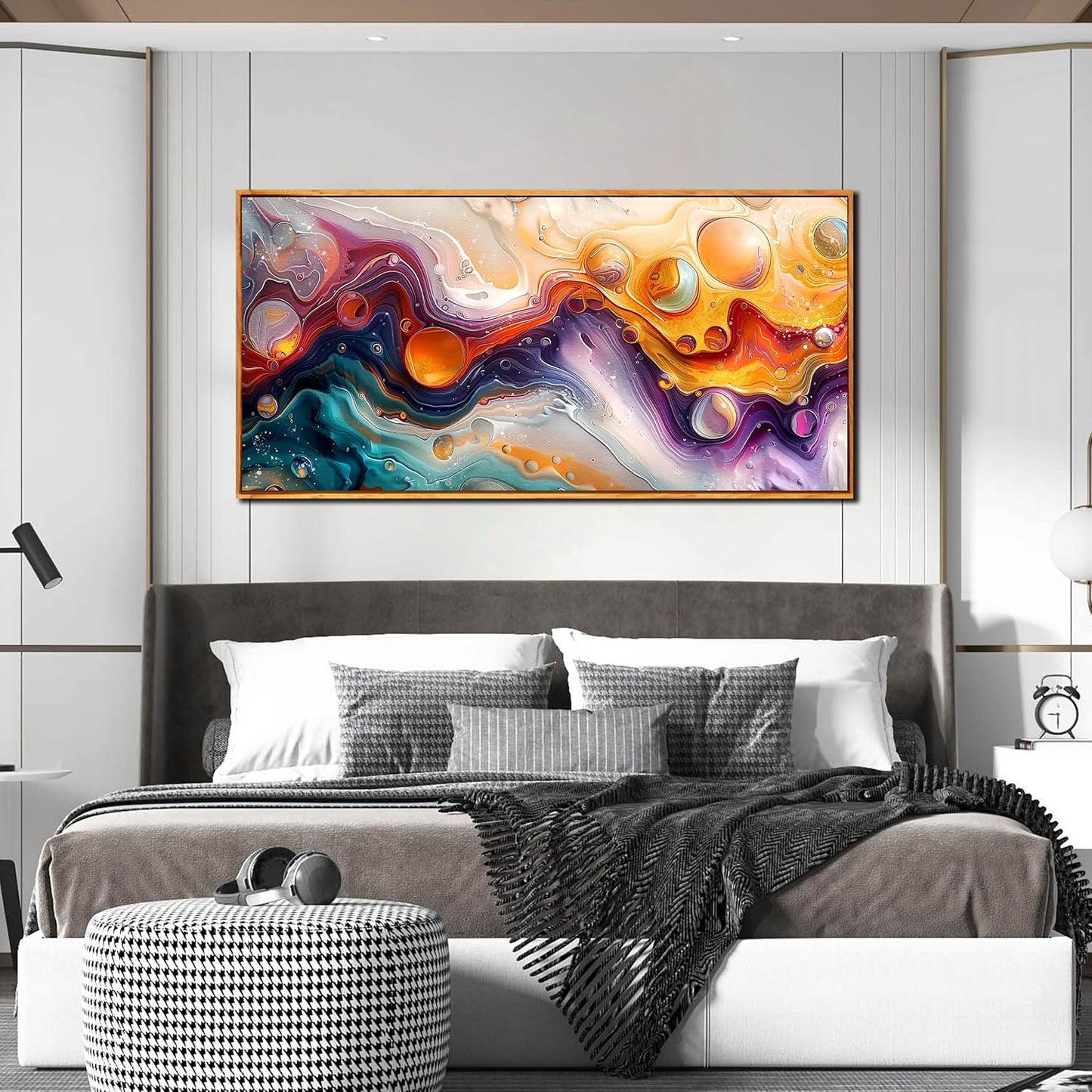 ZHAOSHOP Abstract Living Room Pictures Wall Decor - Modern Colorful Wall Art for Bedroom - Wooden Framed Wall Art for Office Size 24"x 48"