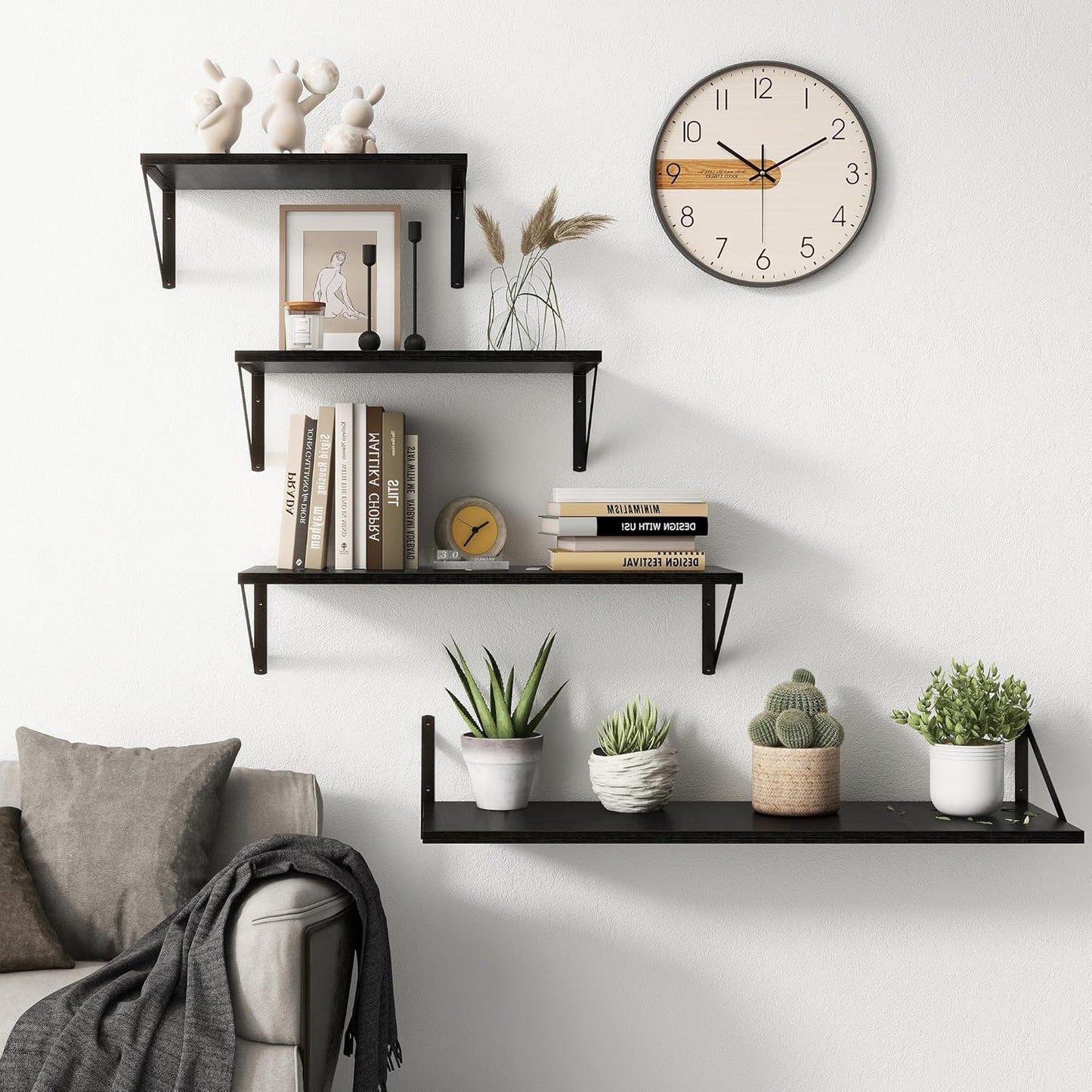 Fun Memories Black Floating Shelves 18 Inch Long, Rustic Floating Shelf with Brackets, 10 Inch Deep Wall Shelves, Black Bathroom Shelves, 18 x 10 Storage Shelf for Kitchen, Living Room, Set of 2