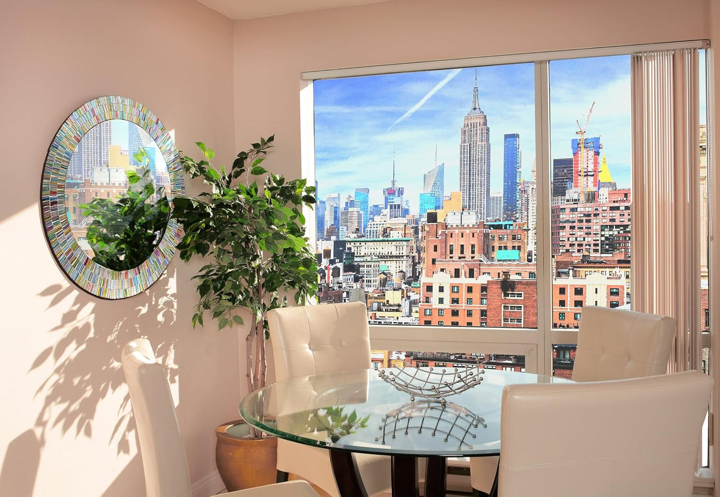 Bohemian Rainbow Wall Mirror -Glass Mosaic Mirror Decorative Wall Mirror, Multi Color Spectrum Wall Mountable, 24" Multi-Color Round Framed Mirror