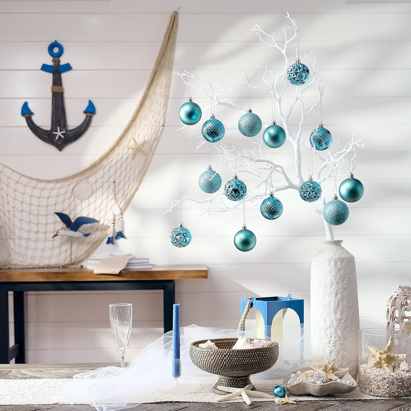 Valery Madelyn Christmas Tree Decorations Ornament Set for Fall Halloween, 50ct 2.36 Inches Light Blue Shatterproof Christmas Ball Ornaments Hanging Xmas Holiday Party Decor