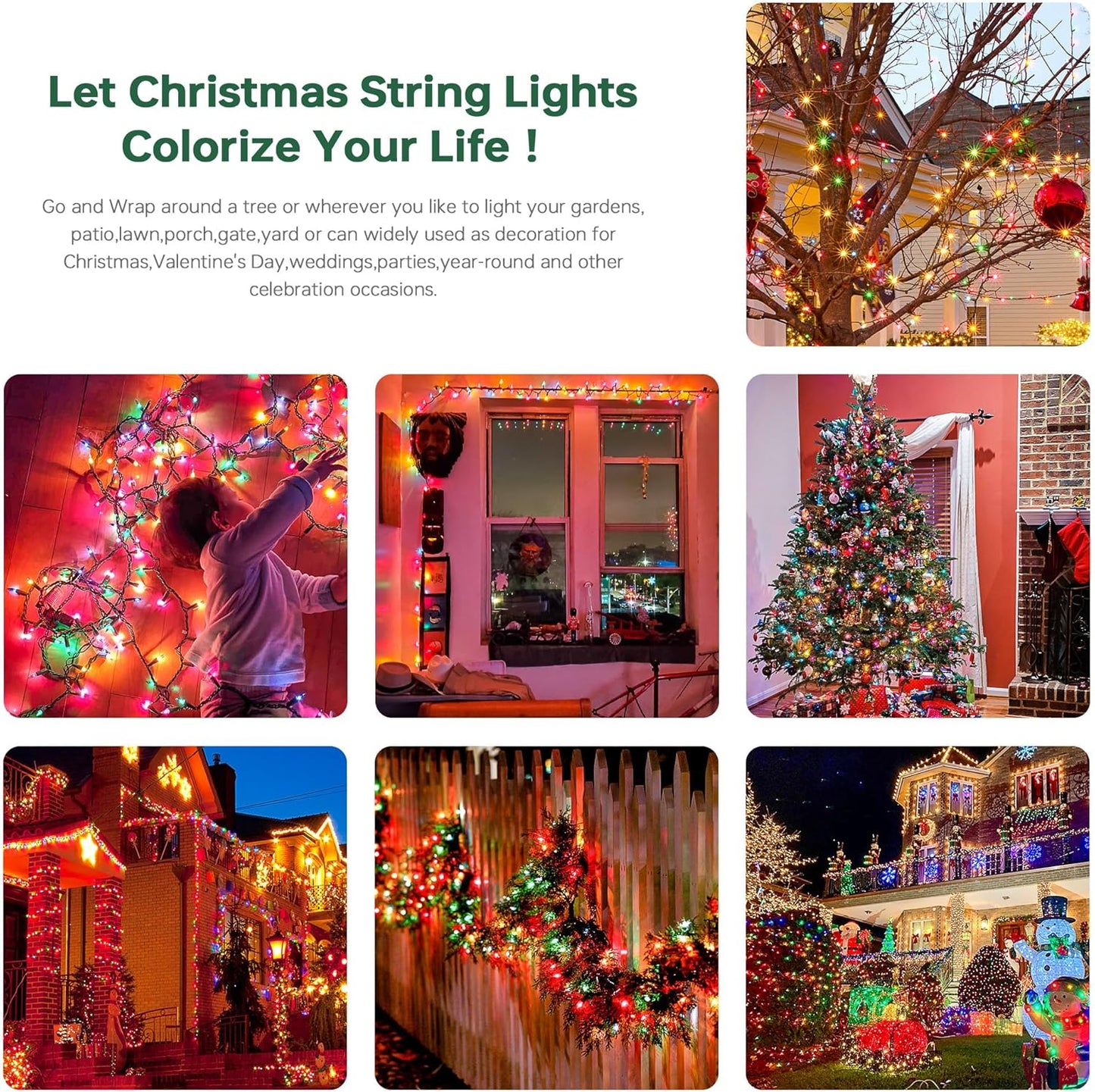 YOUNGAR 2 Pack Clear Christmas Lights, 100 Count 23FT Incandescent Bulb Mini String Light, Outdoor Christmas Lights for Xmas Tree, Home, Patio, Holiday, Party, Garden Decor, Multicolor