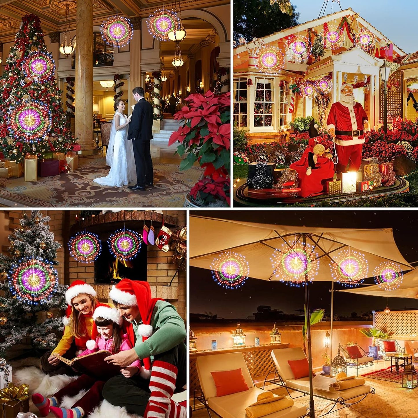 Techip 4Pcs Multicolor String Lights - 225LED Copper Wire Hanging Lights with Remote, 8 Modes, Waterproof for Wedding & Christmas Decorations