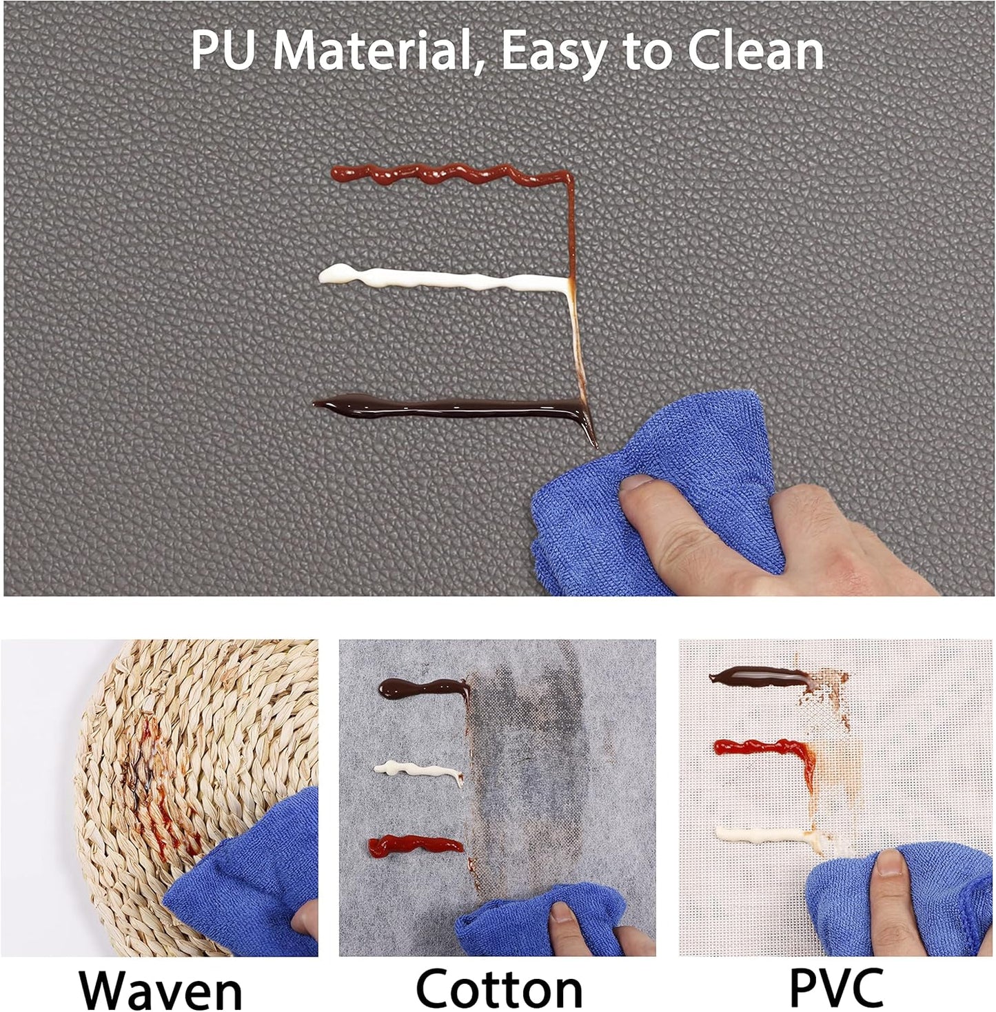 Set of 6 Faux Leather Placemats, PU Table Mats, Waterproof, Stain Resistant, Heat Resistant, Non-Slip Easy to Clean for Kitchen Dining Table,Conference Table C Grey Rectangle