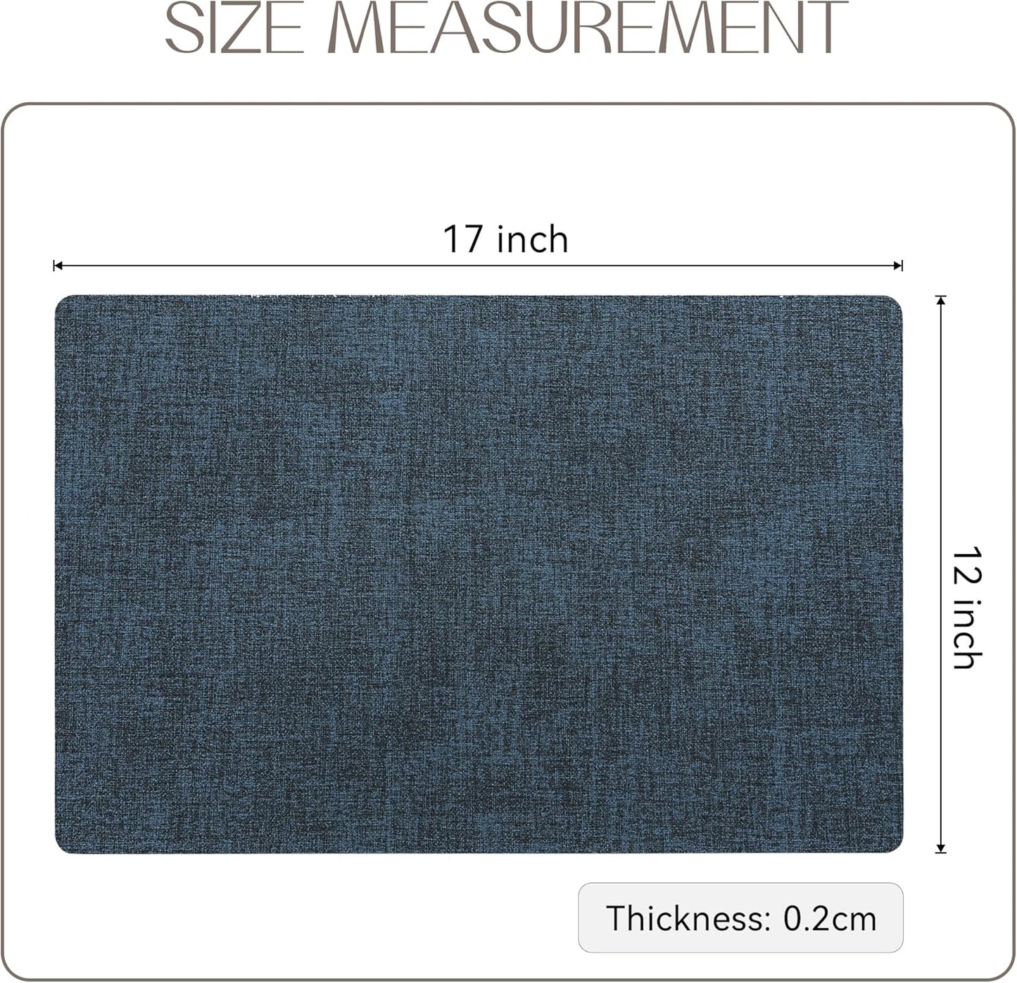 Romanstile Vinyl Placemats Set of 6-12 X 18 Inch - Heat Resistant Place Mats 100% Waterproof Oilproof Wipeable Reversible Faux Leather Table Mats for Kitchen/Dining/Party/Outdoor, Navy Blue