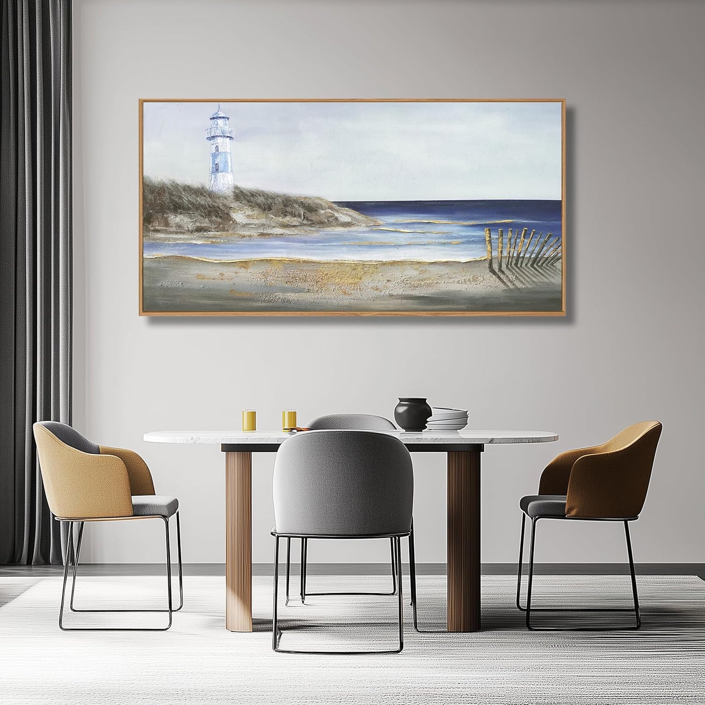 Yuaxker Coastal Wall Art Framed Wall Decor Blue and White Lighthouse Canvas Painting Modern Wall Hanging Artwork for Living Room Bedroom Dining Room Office Home Decor 20x40 Inch