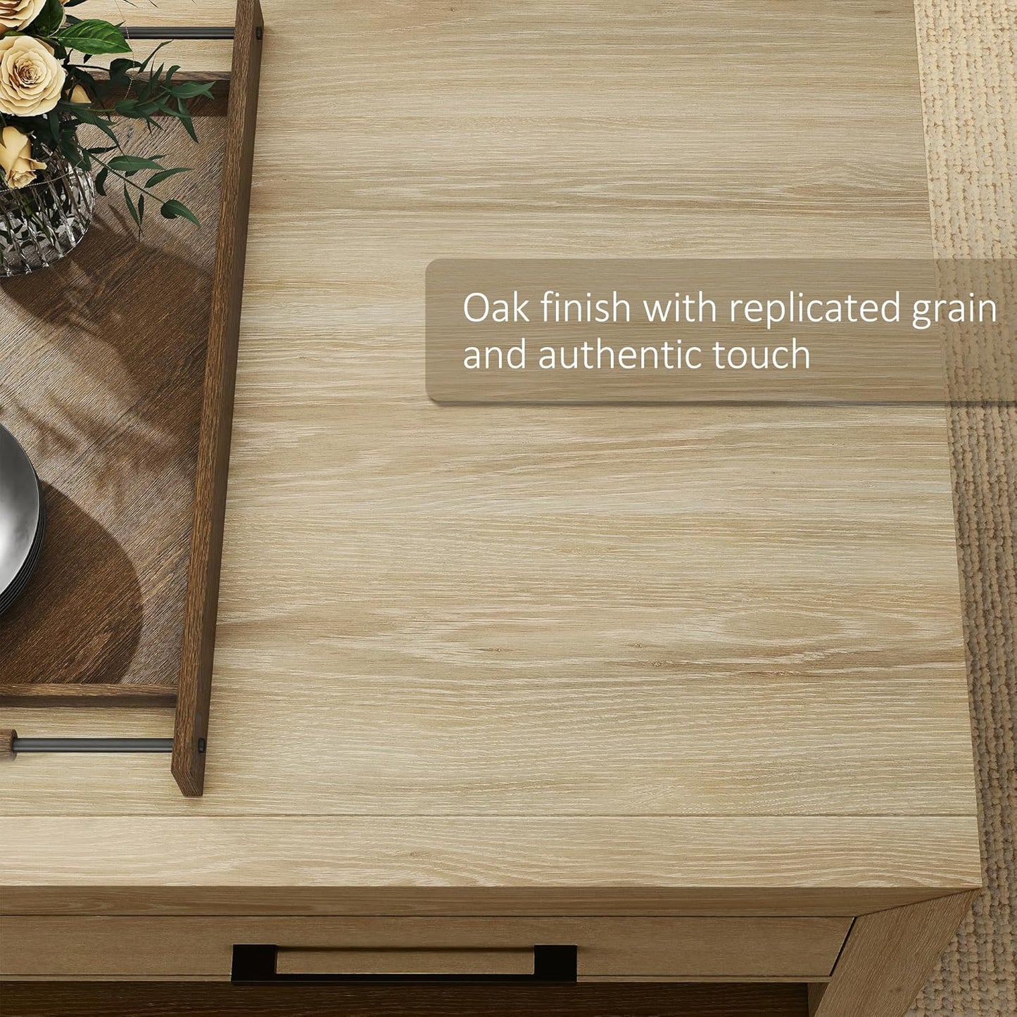 Hazel Coffee Table with 4 Storage Drawers and Open Shelf, Metal Handles, Rectangular Modern Luxury Table for Living Room