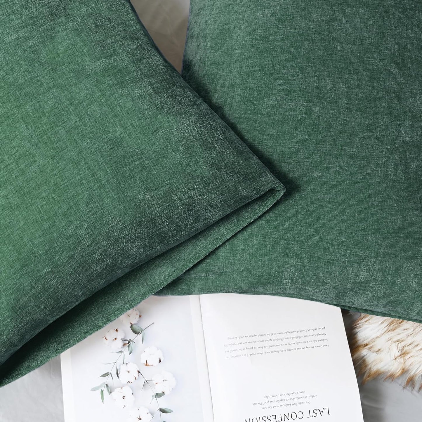 CaliTime Throw Pillow Covers Decorative 20 X 26 Inches Pack of 2 Cozy Chenille Standard Pillow Shams Cases for Couch Sofa Bed Living Room Home Dark Green