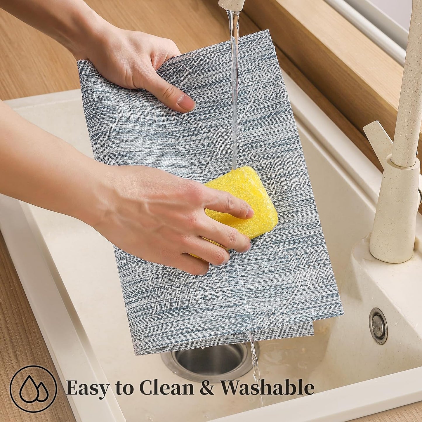 Leetaltree Alice Blue Placemats Set of 6 - Heat Resistant Non-Slip Place mats for Dining Table, Washable Durable PVC Vinyl Woven Table Mats(Jacquard Blue, 6)