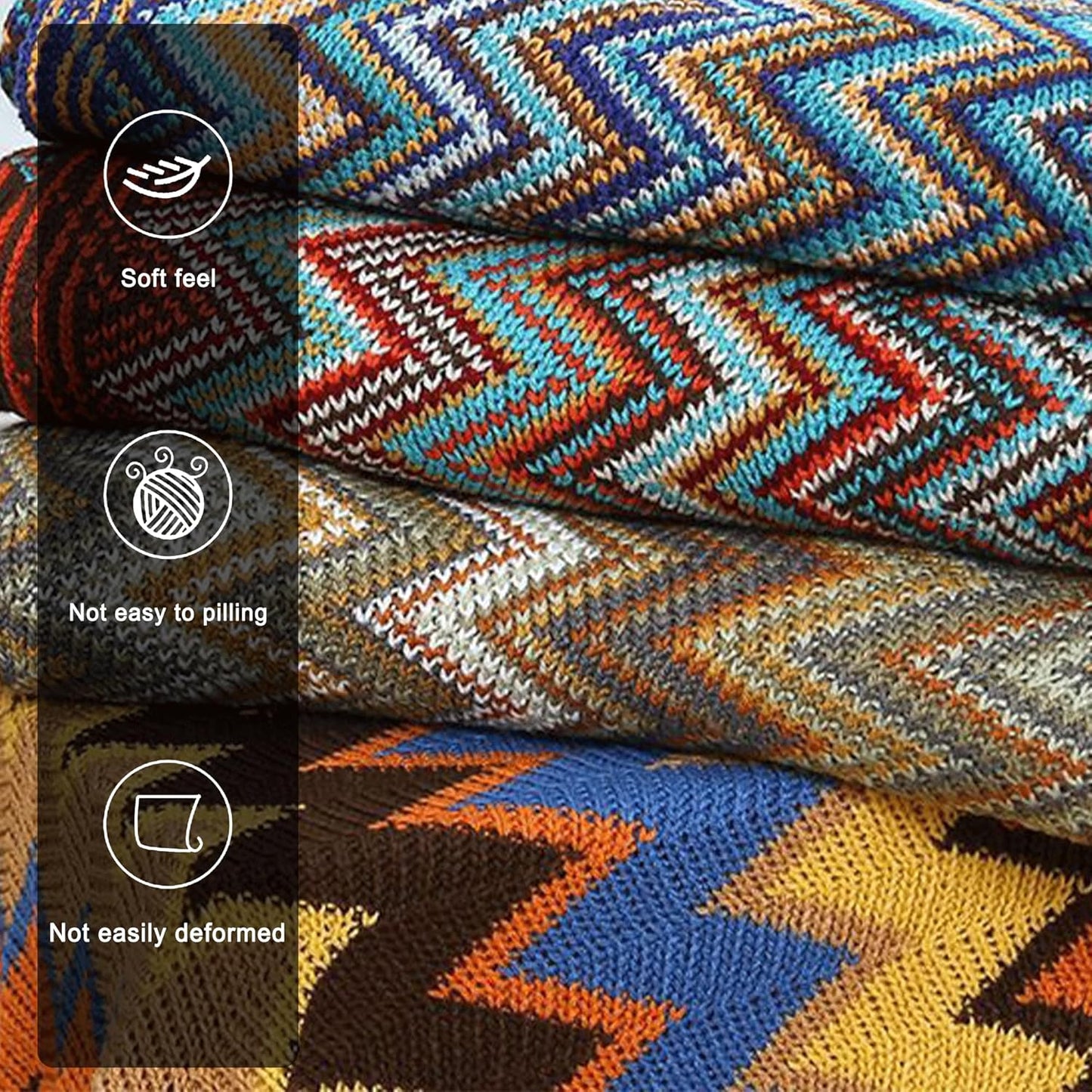 Boho Throw Blanket - Bohemian Fringe Tassels, for Bed Couch Soft ChairBlanket Double Sided (50"x70") (Blue)