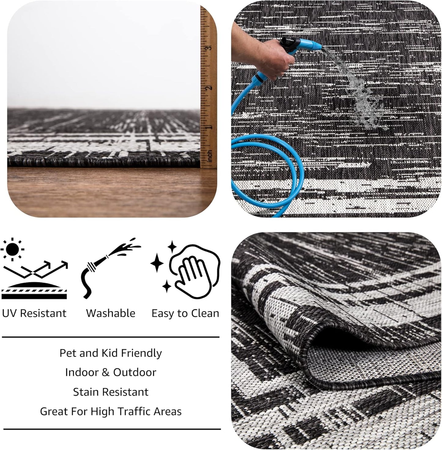 Keen Home Design Outdoor Rug - 8x10 Washable Indoor/Outdoor Rug for Patio, Balcony, Kitchen, Garden, Beach, Deck and Porch. Size: 7'9" x 10'2"