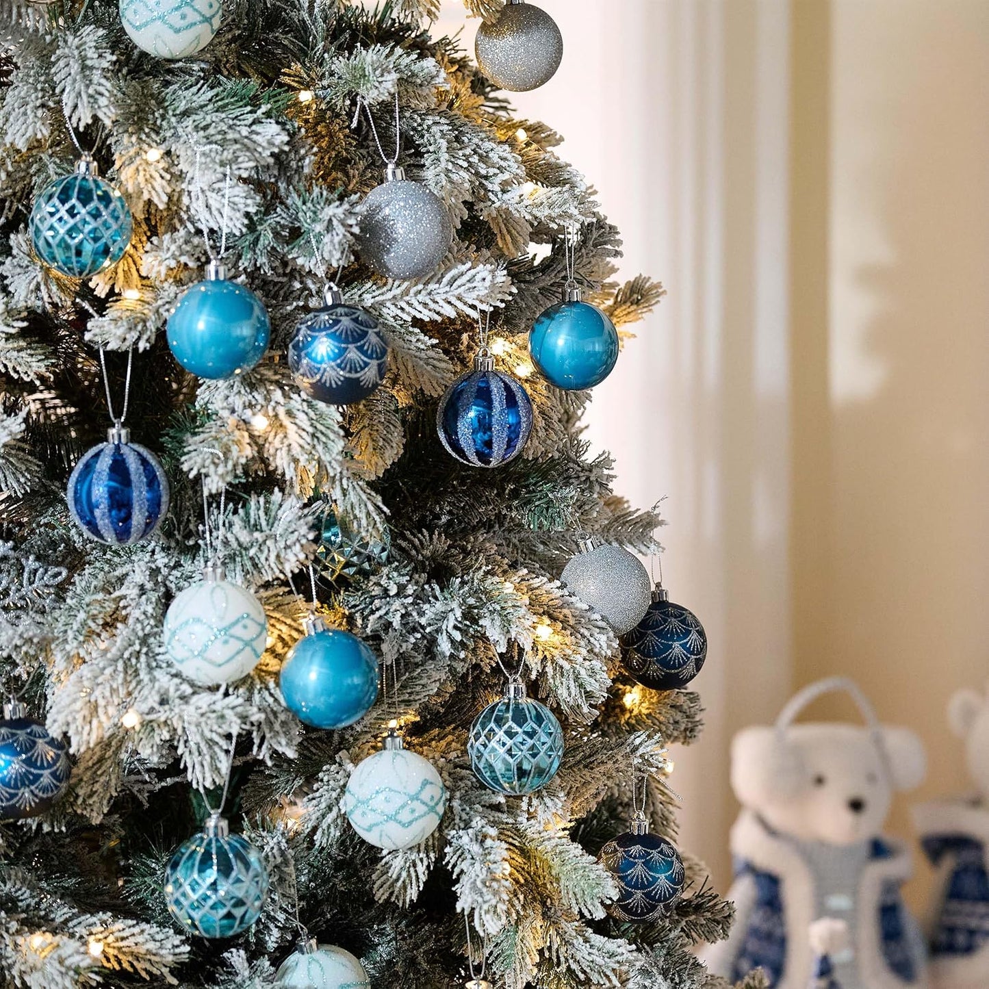 Valery Madelyn Christmas Ornaments Set, 30ct 2 Inches Navy Blue and Silver Shatterproof Christmas Tree Decorations Ball Ornaments Bulk, Elegant Hanging Ornaments for Xmas Holiday Party Decor