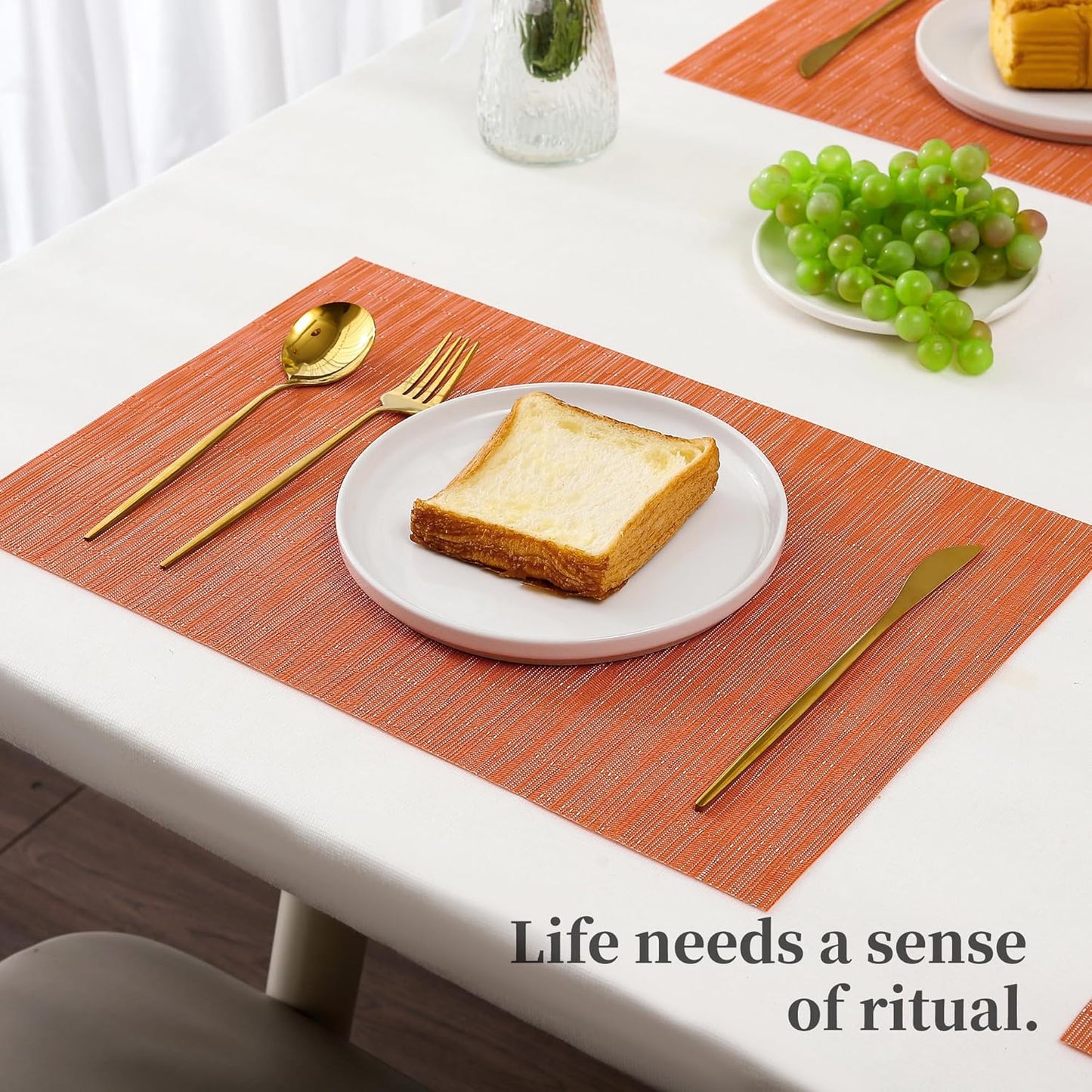 Leetaltree Orange Placemats Set of 6 - Heat Resistant Non-Slip Place mats for Dining Table, Washable Durable PVC Vinyl Woven Table Mats(Orange, 6)