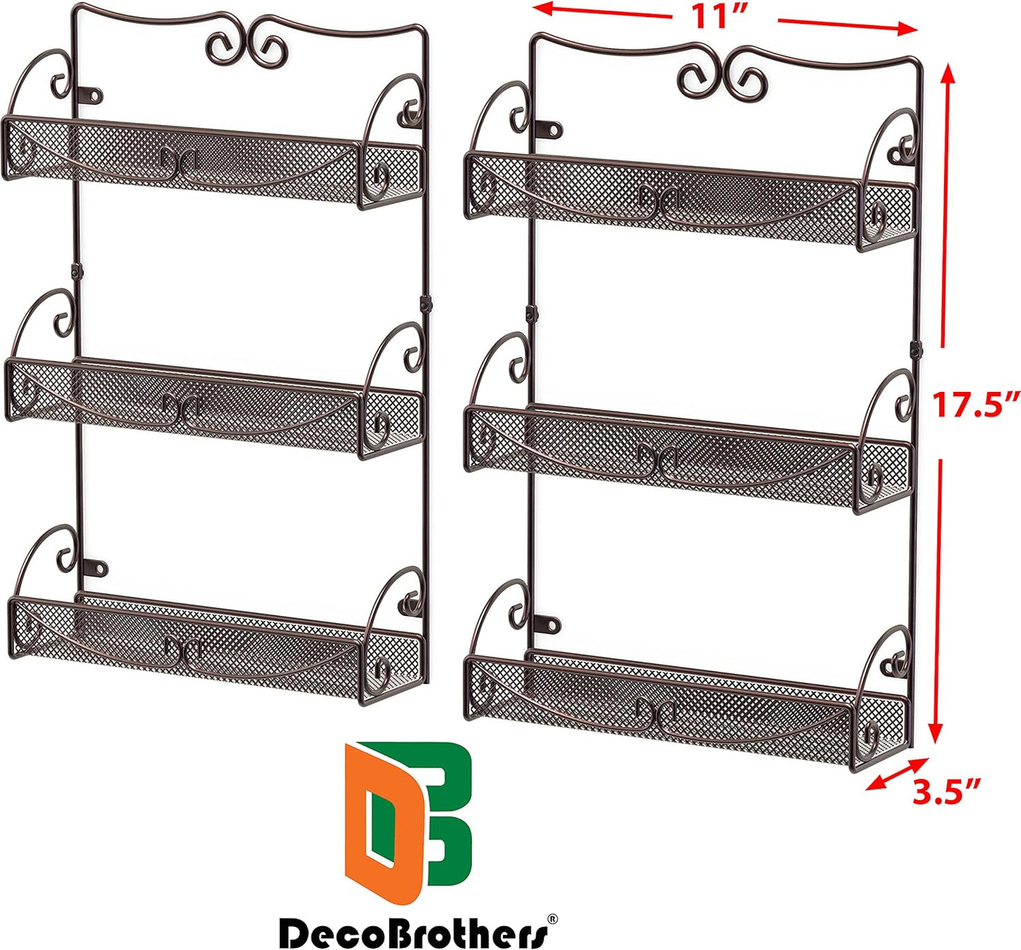 Deco Brothers 3 Tier Wall Mounted Spice Rack, 2 Pack, Bronze