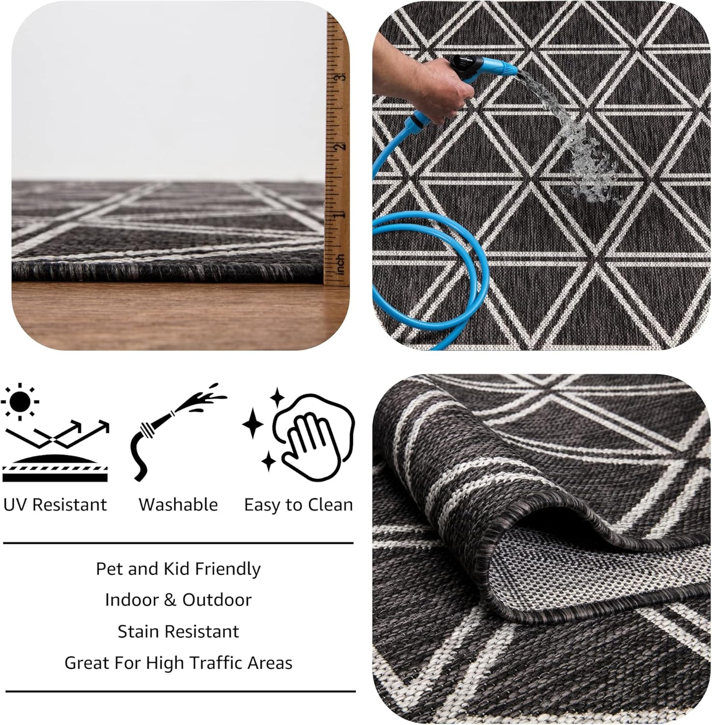 Keen Home Design Outdoor Rug - 6x9 Washable Indoor/Outdoor Rug for Patio, Balcony, Kitchen, Garden, Beach, Deck and Porch. Size: 6'7" x 9'2"