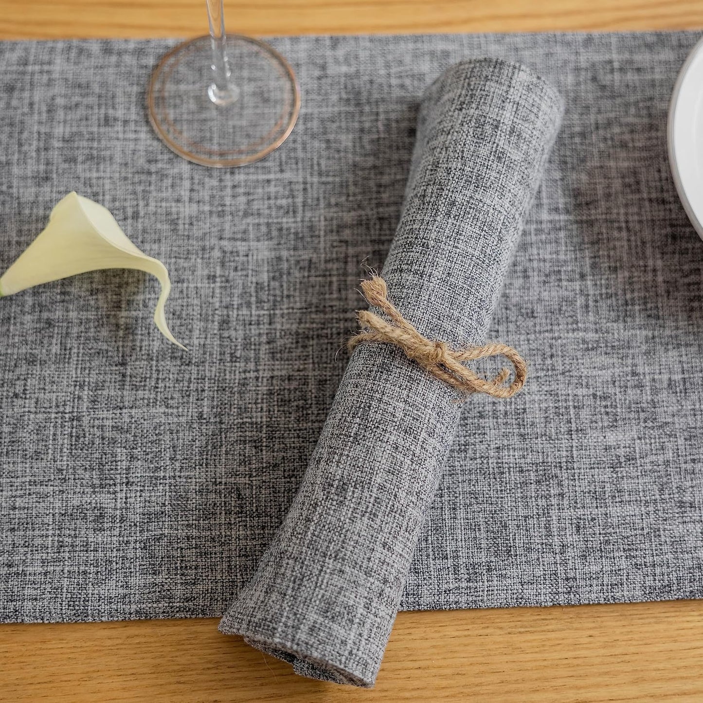 Demetex Grey Textured Linen Placemats Set of 8 Classic Place Mats Heat Resistant Cloth Table Placemat for Dinner Gathering Buffet, 13x19 inch, Ash Grey