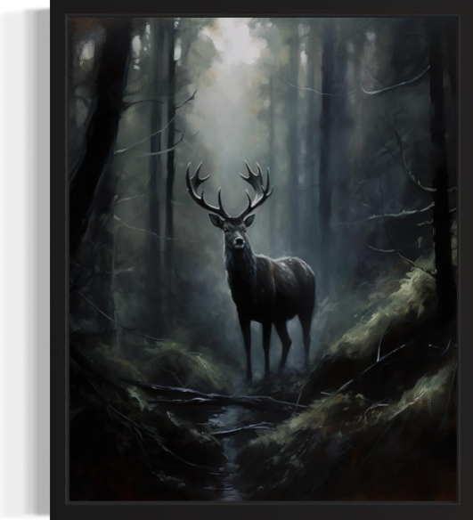 Deer in Forest Poster Art Print – Gothic Halloween Vintage Wall Décor for Spooky Academia Interiors (16 x 20 Inches, Unframed)