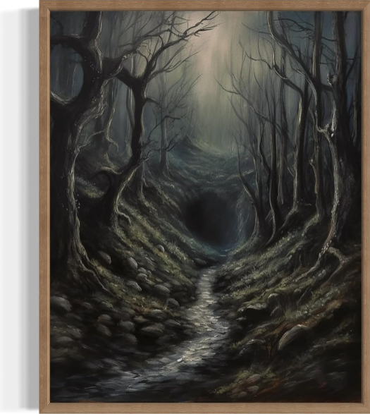 Dark Tunnel Poster Art Print: Vintage Halloween Gothic Wall Decor with Wood Frame (11 x 14 Inches)
