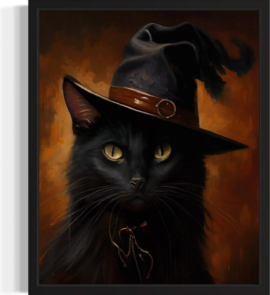 Witch Cat Poster Art Print – Vintage Halloween Wall Art for Gothic, Horror, and Dark Academia Decor, 16x20 Inches, Unframed