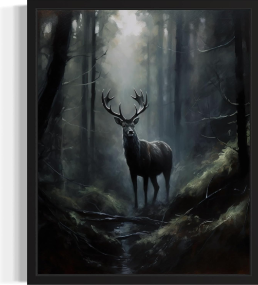 Deer in Forest Poster Art Print: Vintage Gothic Wall Décor for Halloween and Dark Academia Aesthetic (16 x 20 Inches, Unframed)