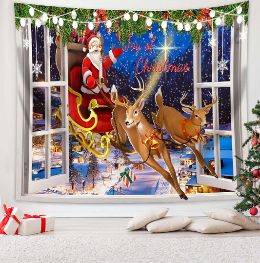 QGHOT Christmas Window Tapestry: Extra Large Xmas Wall Hanging for Holiday Home Decor