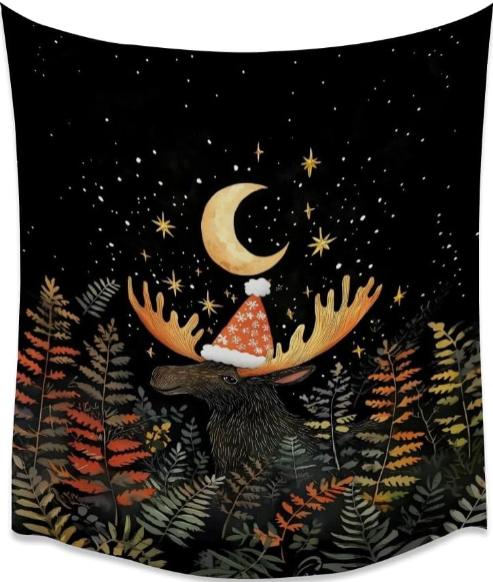 Cute Moose Tapestry 40x60 Inch – Whimsical Christmas Wall Hanging for Kids Bedroom and Home Decor