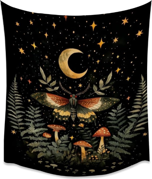 Mystical Moth Mushroom Tapestry Dark Academia Aesthetic Wall Hanging 30x40 Inch