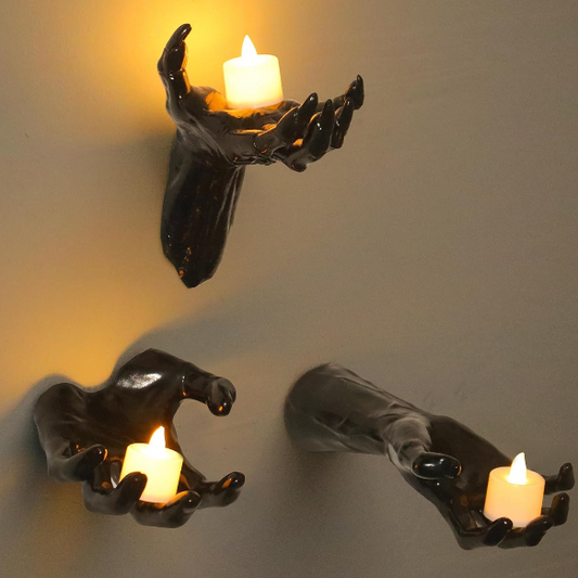 Halloween Decorations 3 Pack Wall Mounted Creepy Reaching Hands with LED Candles for Gothic Wall Decor