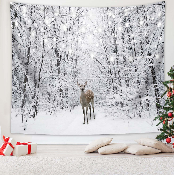 QGHOT Winter Tapestry Wall Hanging – Snowy Forest Wall Art for Bedroom, Dorm, Party, and Winter Wonderland Decoration