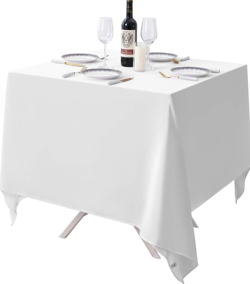 Surmente White Square Tablecloth – 85x85 Inch Polyester Table Cover for Weddings, Banquets, Restaurants, and Home Use
