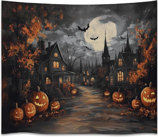 Spooky Halloween Tapestry Review – Haunted House, Bats, Pumpkins, and Full Moon Wall Hanging for Dark Academia & Fall Décor