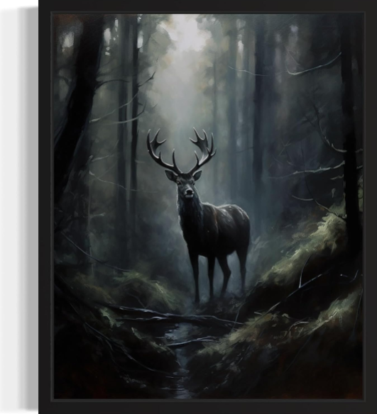 Deer in Forest Poster Art Print – Gothic, Vintage, and Spooky Wall Decor for Halloween and Academia Aesthetics (16×20, Unframed)