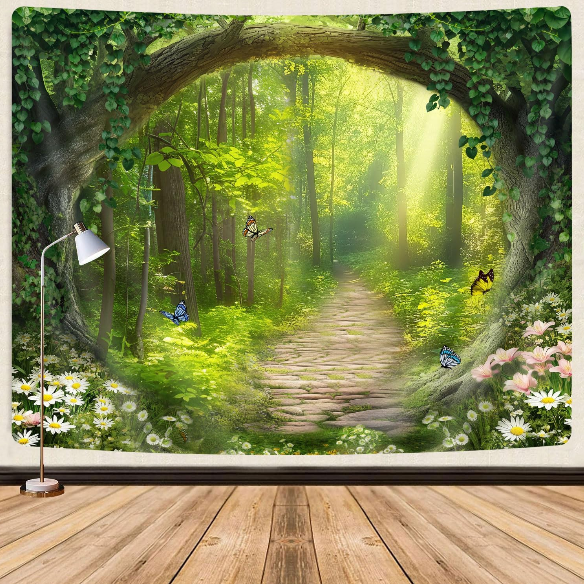 Nature Enchanted Forest Tapestry – Fantasy Woodland Wall Hanging for Bedroom and Office