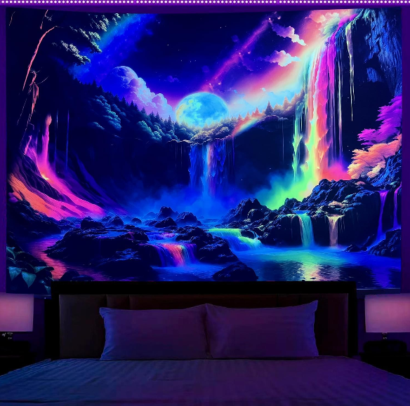 OSVINO Blacklight Rainbow Waterfall Tapestry Review: UV Reactive Trippy Wall Decor 90"x70"
