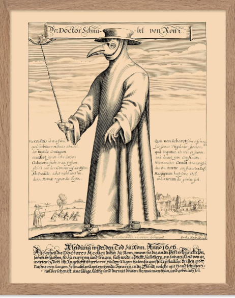 Poster Master Vintage Medieval Poster – Plague Doctor Wall Art with Beige Frame (8x10)