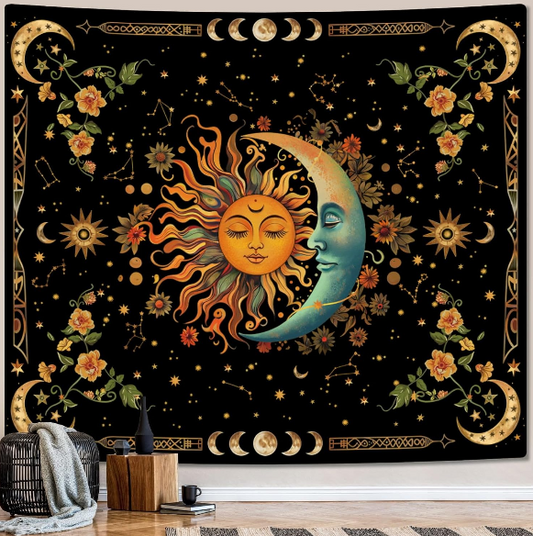 ARTCREATOR Sun and Moon Tapestry – Astrology Boho Wall Hanging for Bedroom and Living Room (51" x 59")