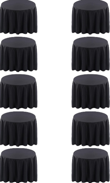 Surmente 132 Inch Round Tablecloths Review: 10-Pack Black Polyester Table Covers for Weddings and Events