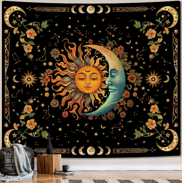 ARTCREATOR Sun and Moon Tapestry: Astrology Space Wall Hanging for Boho and Vintage Home Decor