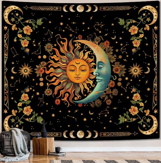 ARTCREATOR Sun and Moon Tapestry: Astrology Space Wall Hanging for Boho and Vintage Home Decor