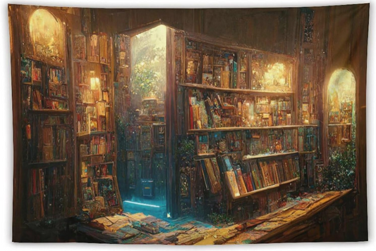 Kurtect Bookshelf Tapestry – Vintage Watercolor Library Wall Hanging for Home Decor, Parties, and Outdoor Use (40x60 in)