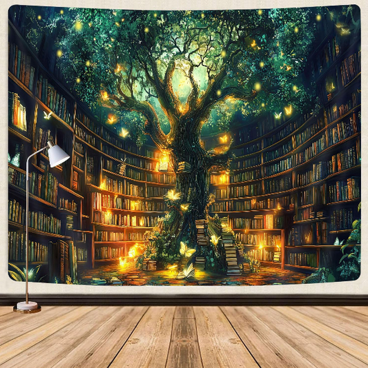 Fantasy Library Tapestry Review – Fairytale Tree and Magic Bookshelf Wall Hanging for Bedroom, Classroom, and College Rooms